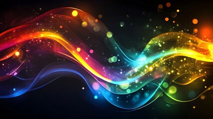 Obraz premium Abstract glowing neon lights blending in dynamic patterns against a dark background