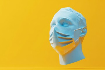 A mannequin head with a white mask on it