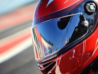 Fototapeta premium Red Motorcycle Helmet.
