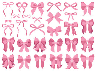 Simple hand drawn ribbon bow collection. Bowknot for decoration, big set of bowtie. Large retro hand drawn ribbon illustration set. Set of various cartoon bow knots, gentle gift ribbons