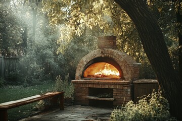 Brick Oven Under a Canopy of Trees