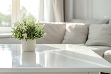 Bright and Minimal Living Room with Empty White Table
