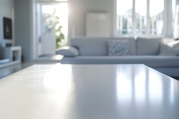 Fototapeta premium Bright and Minimal Living Room with Empty White Table