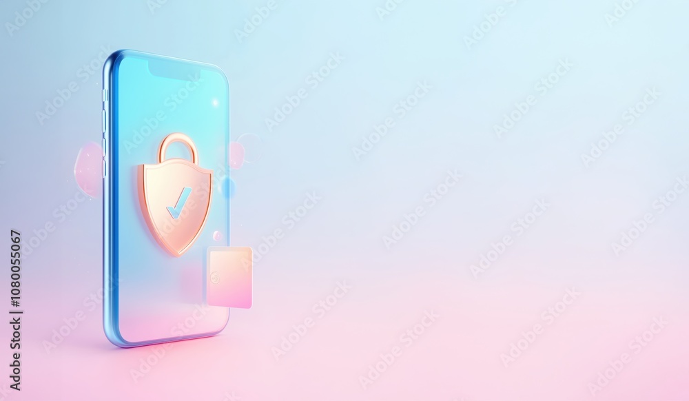 Poster modern smartphone displaying a digital lock symbol, representing cybersecurity and data protection i