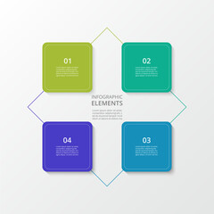 Step by step square infographic template with 4 steps, options, parts or processes.