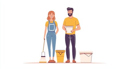 Fototapeta premium Young family couple doing renovations at home.