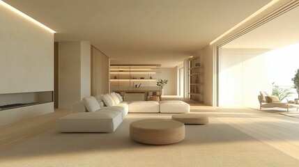 Minimalist Living Room with White Sofa and Wooden Accents