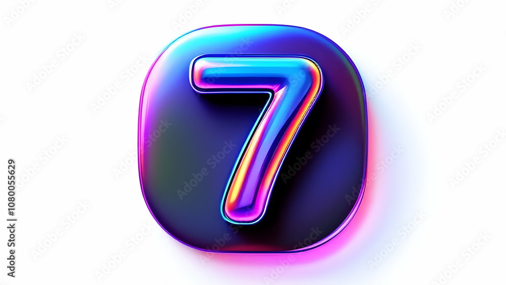 Poster iridescent 3d number seven rendered with gradient colors