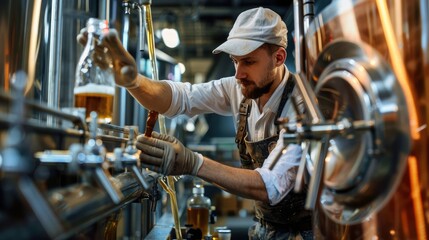 Brewer Working in an Artisan Brewery Completing Quality Check