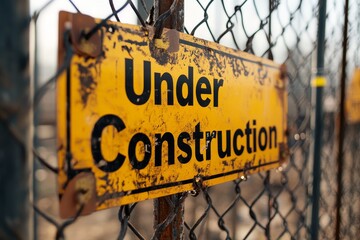 Construction site sign indicating work in progress at an outdoor location during daytime hours