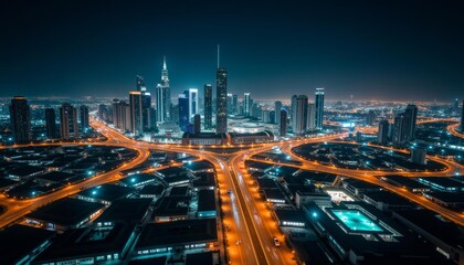 Fototapeta premium Bright city lights illuminate the night skyline