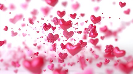 Romantic valentine's day background with pink falling hearts over white backdrop—perfect for love-themed invitations, greeting cards, wedding designs, and romantic celebrations.