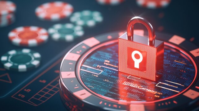 A digital lock symbolizing online security in a casino setting, highlighting the importance of cybersecurity in gaming.