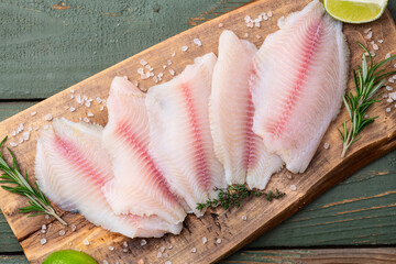 Raw tilapia fillet photography . Top view