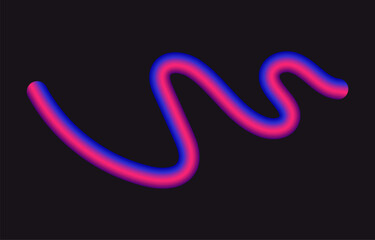 Neon Color Gradient squiggle lines. Scribble stripe with wavy elements. Abstract organic dynamic colorful Shapes on dark background.