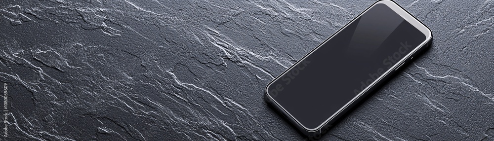 Poster high-resolution smartphone mockup showcasing an interactive app design, set on a textured dark surfa