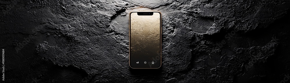 Poster high-resolution smartphone mockup showcasing an interactive app design, set on a textured dark surfa