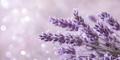 Obraz premium Gentle lavender background with a scattering of silver sparkles for romance.