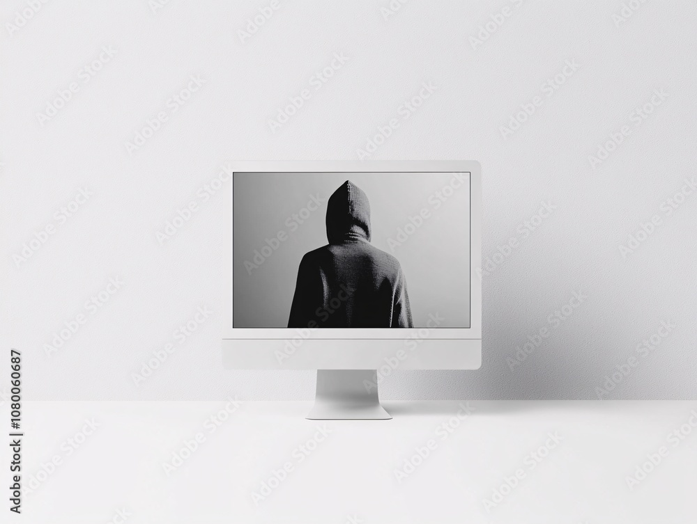 Poster minimalist portfolio website mockup displayed on a desktop screen, with a monochromatic background f