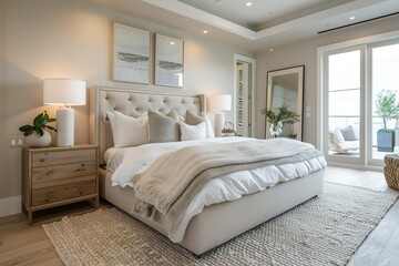 modern Luxury Modern coastal-inspired bedroom with a neutral color palette and natural materials