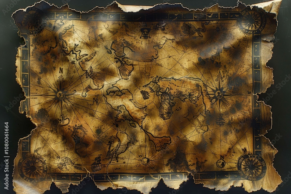 Poster a map of the world with a compass on it