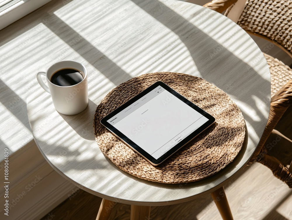 Poster interactive mockup template featuring a tablet and smartphone with customizable screen content on a 