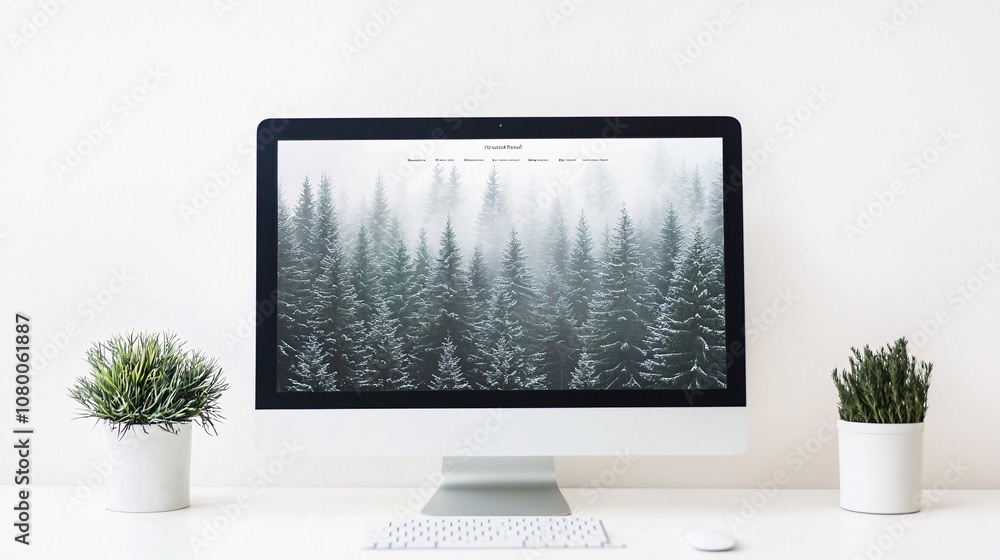 Poster realistic digital mockup template showcasing a website preview on a desktop screen with blurred work