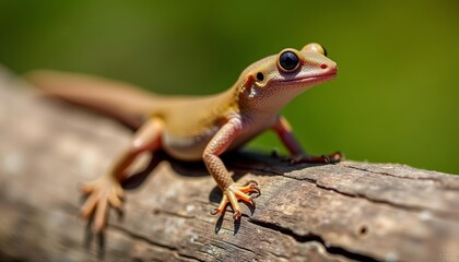 Fototapeta premium Adorable gecko on a log ready for adventure