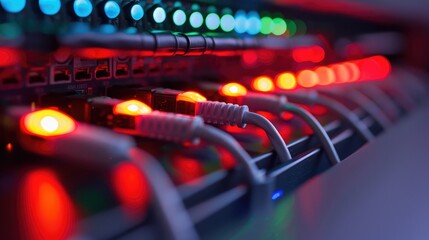 Illuminated Network Cables in a Modern Server Room
