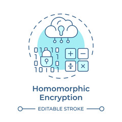 Homomorphic encryption soft blue concept icon. Type of privacy enhancing technologies. Encrypted data. Round shape line illustration. Abstract idea. Graphic design. Easy to use in article