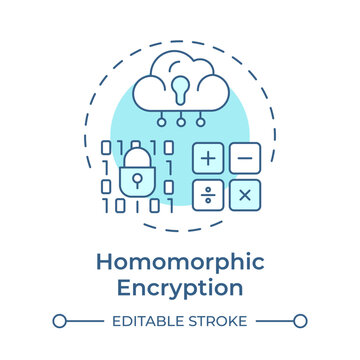 Homomorphic encryption soft blue concept icon. Type of privacy enhancing technologies. Encrypted data. Round shape line illustration. Abstract idea. Graphic design. Easy to use in article