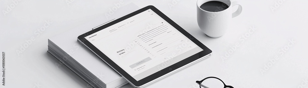 Aufkleber digital mockup template for a web page preview on a tablet screen in a bright, minimalist setting