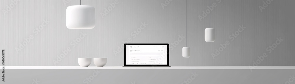Poster digital mockup template for a web page preview on a tablet screen in a bright, minimalist setting