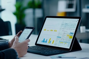 Modern portfolio showcase with a tablet and smartphone on a desk, ideal for displaying digital branding elements