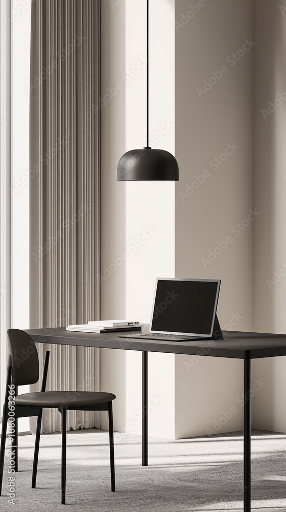 Poster interactive portfolio mockup template with touchscreen device placed on a modern table with minimali
