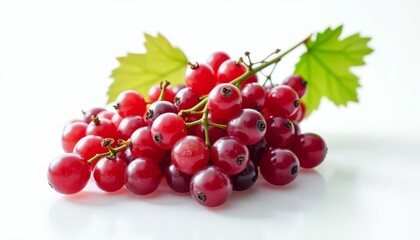 Fototapeta premium Fresh juicy red berries with vibrant green leaves