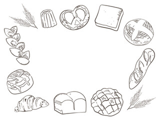 色んなパンのお洒落な線画フレーム