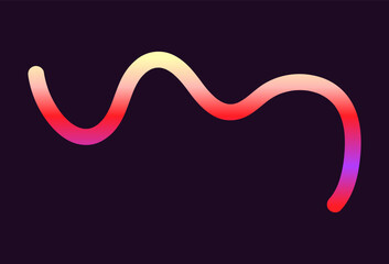 Neon Color Gradient squiggle lines. Scribble stripe with wavy elements. Abstract organic dynamic colorful Sshapes on dark background.
