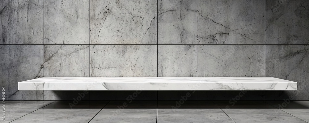 Poster background template with a sleek marble wall texture, perfect for high-end product display