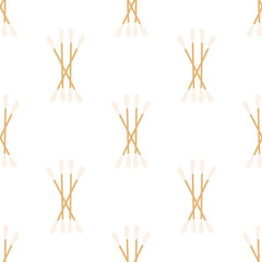 Fototapeta premium Cotton buds on a wooden base. Seamless pattern. Eco-friendly plastic-free lifestyle