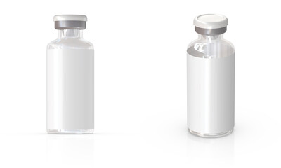 3D render of a glass vial with blank white label. 30R.