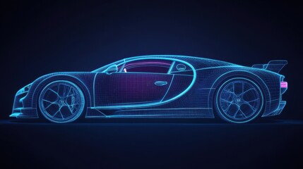 Naklejka premium Side view of a wireframe hologram of a classic muscle car