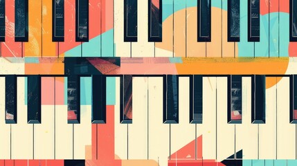 Vibrant Abstract Art on Piano Keyboard with Colorful Geometric Shapes