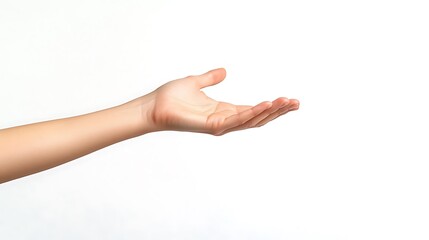 A person hand outstretched against a light gray background.