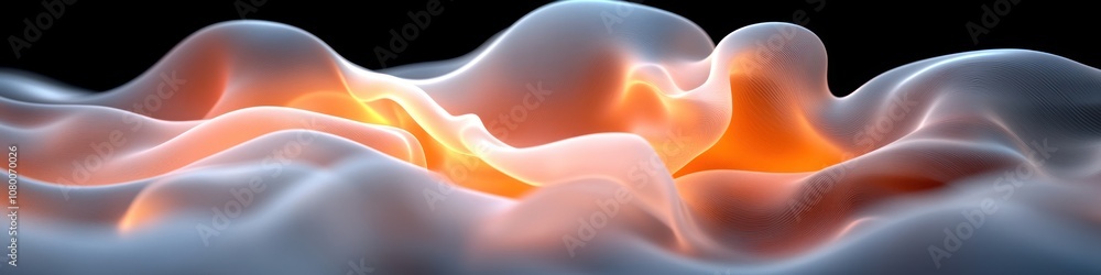 Poster abstract representation of flowing forms with glowing elements.