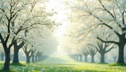  Tranquil path through a blossoming orchard