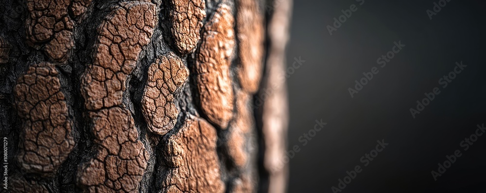 Poster close-up of textured tree bark with intricate patterns and earthy tones.
