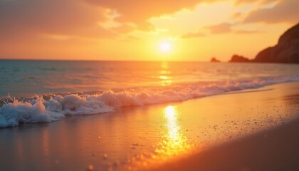 Obraz premium Sunsets golden glow meets the oceans embrace