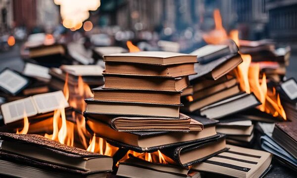 Pile of books burning.