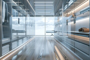 Obraz premium modern conceptual glossy shiny airport lounge hype realistic Designing a beautiful and functional walk-in closet contemporary bright stylish interior